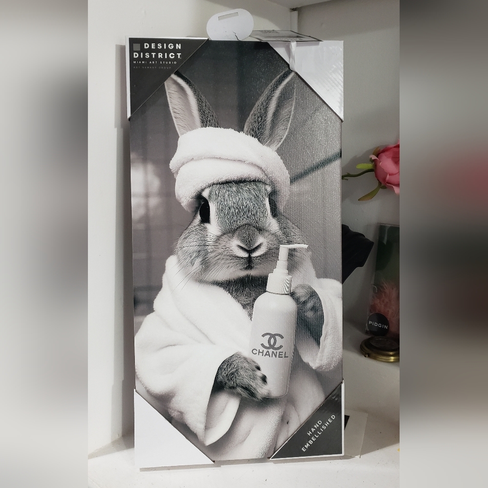 Luxury Bunny Canvas Wall Art Design District Miami Art Studio Hand Embellished